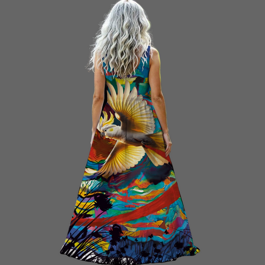 “Sulphur Crested Soaring” Women’s Sleeveless Maxi Dress