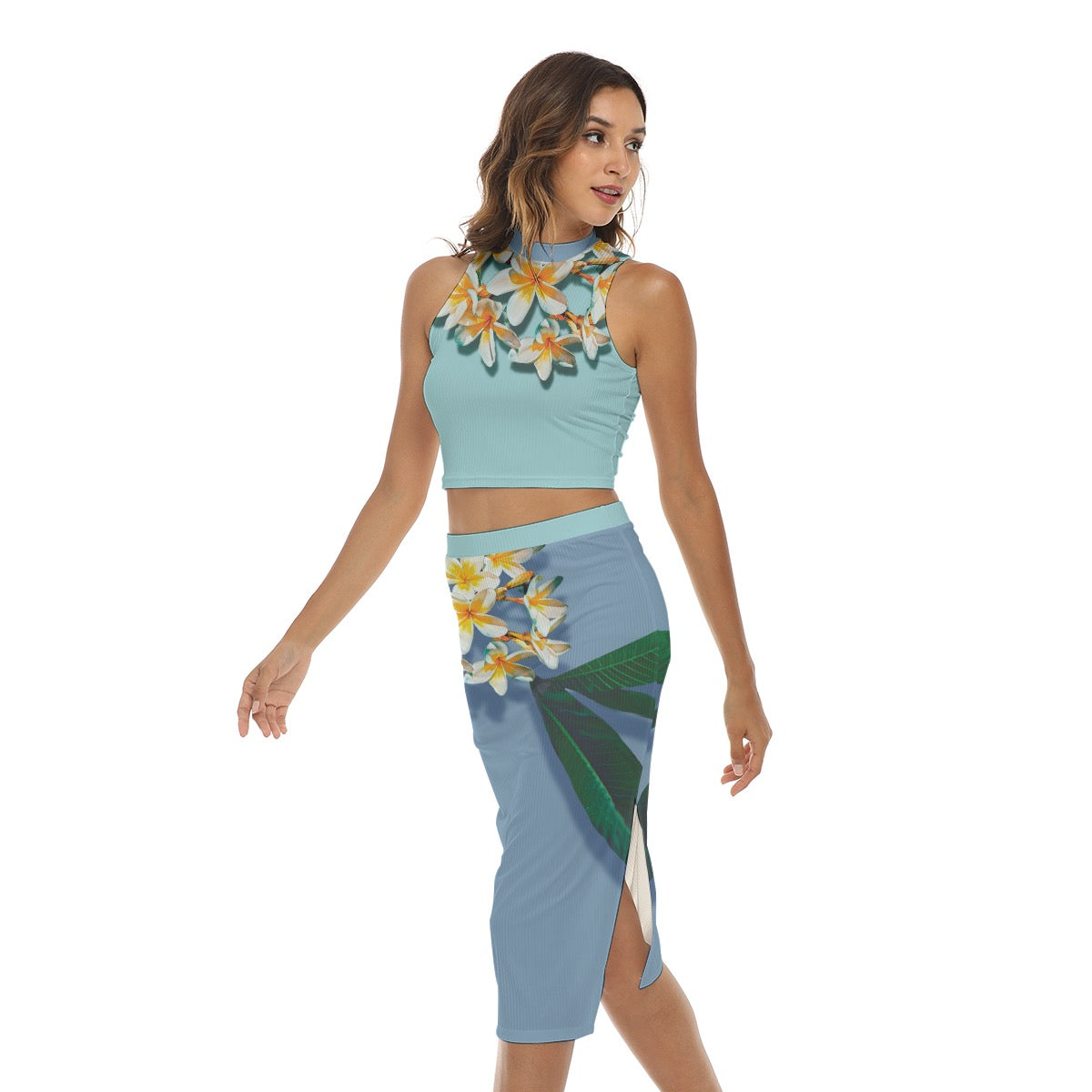 “Frangipani Horizon”  Women's Tank Top & Split High Skirt Set