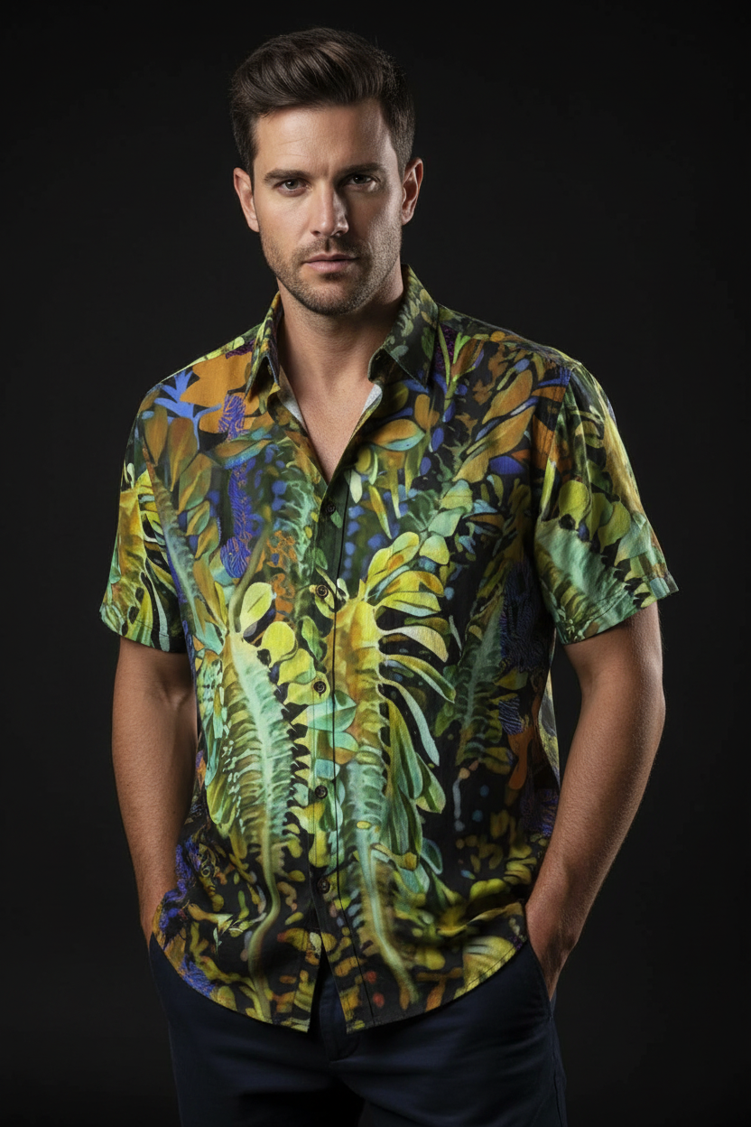 “Spotlight Fern”  Men's Breathable Cotton Shirt|125GSM