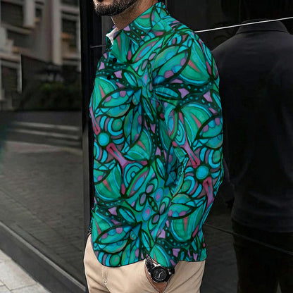 “Teal Labyrinth” Men's Polo Shirt With Long Sleeve