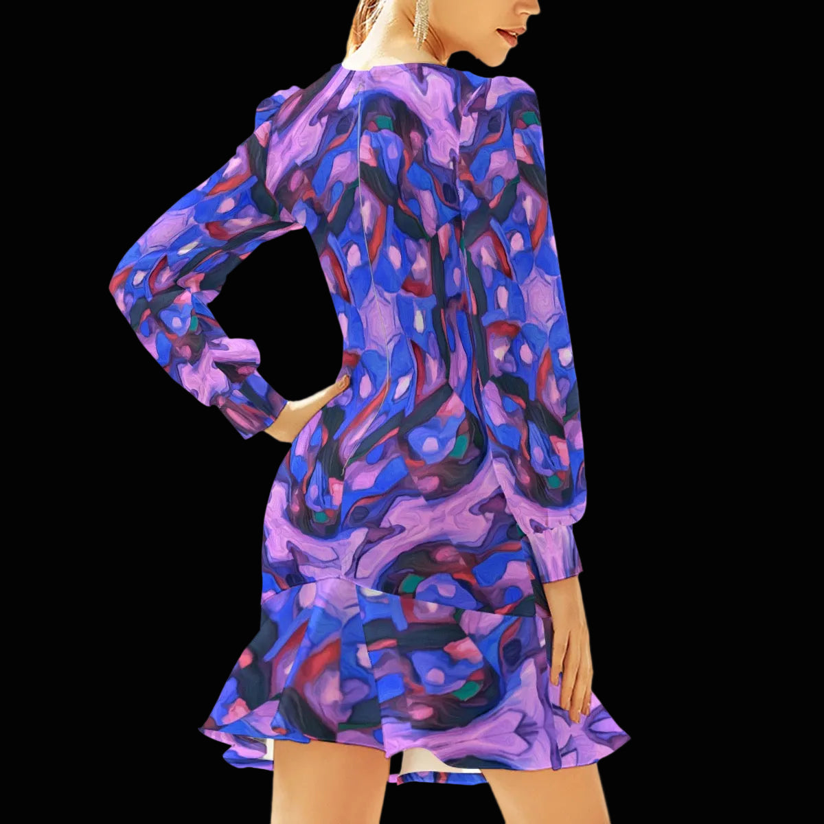 “Violet Vortex” Women's Ruffle Hem Skinny Dress