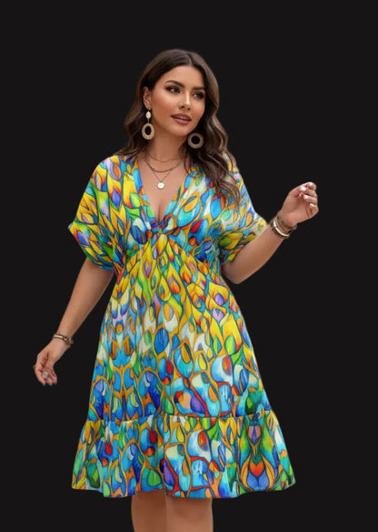 “Prism”  Women’s Floral V-Neck Short Sleeve Dress