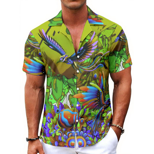 “Garden of Unseemly Delights“ Green: Men's Hawaiian Shirt