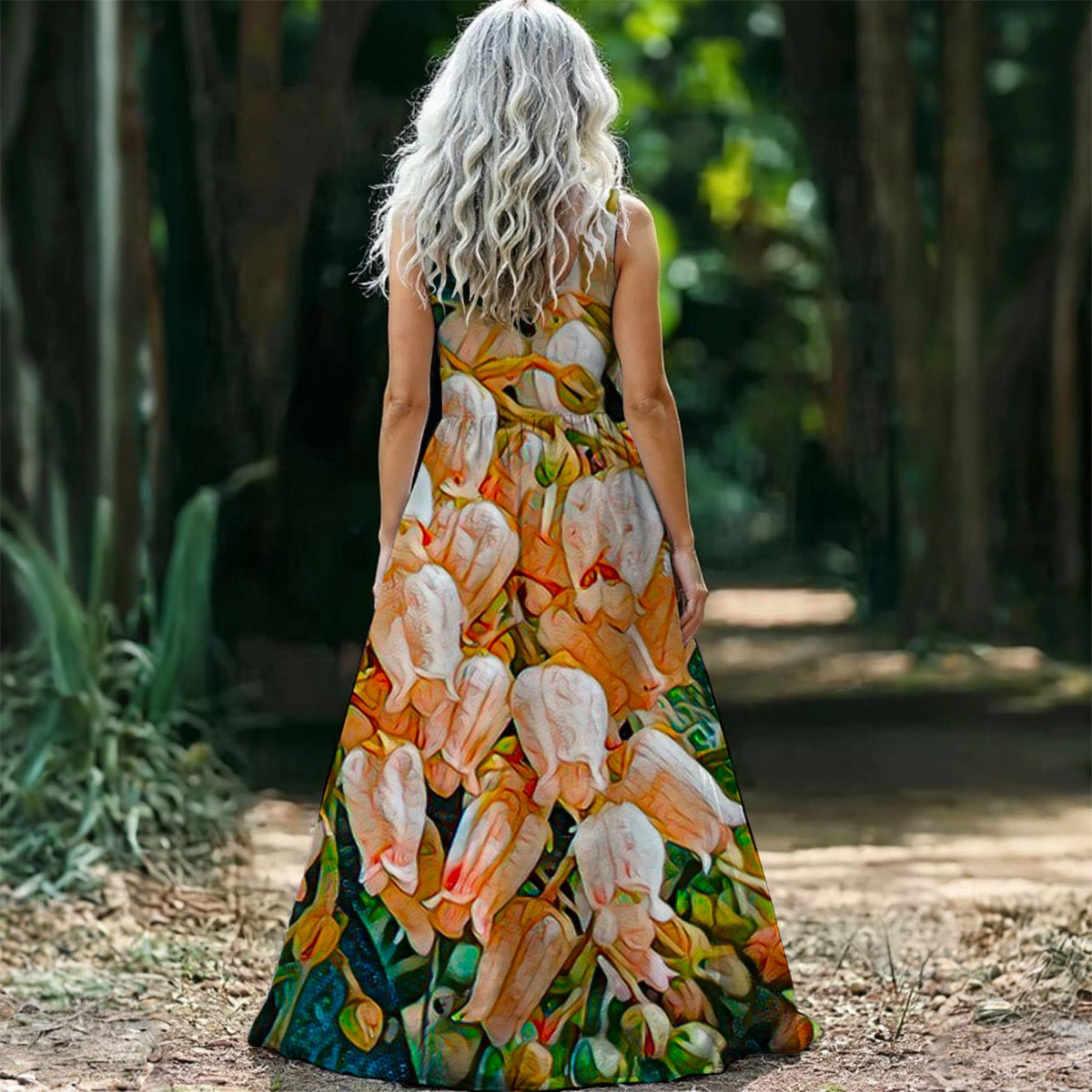 “Peach Bells” Women’s Sleeveless Maxi Dress