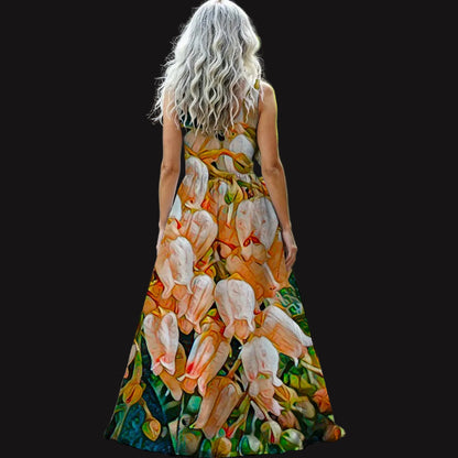 “Peach Bells” Women’s Sleeveless Maxi Dress