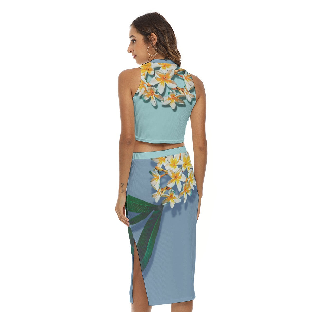 “Frangipani Horizon”  Women's Tank Top & Split High Skirt Set