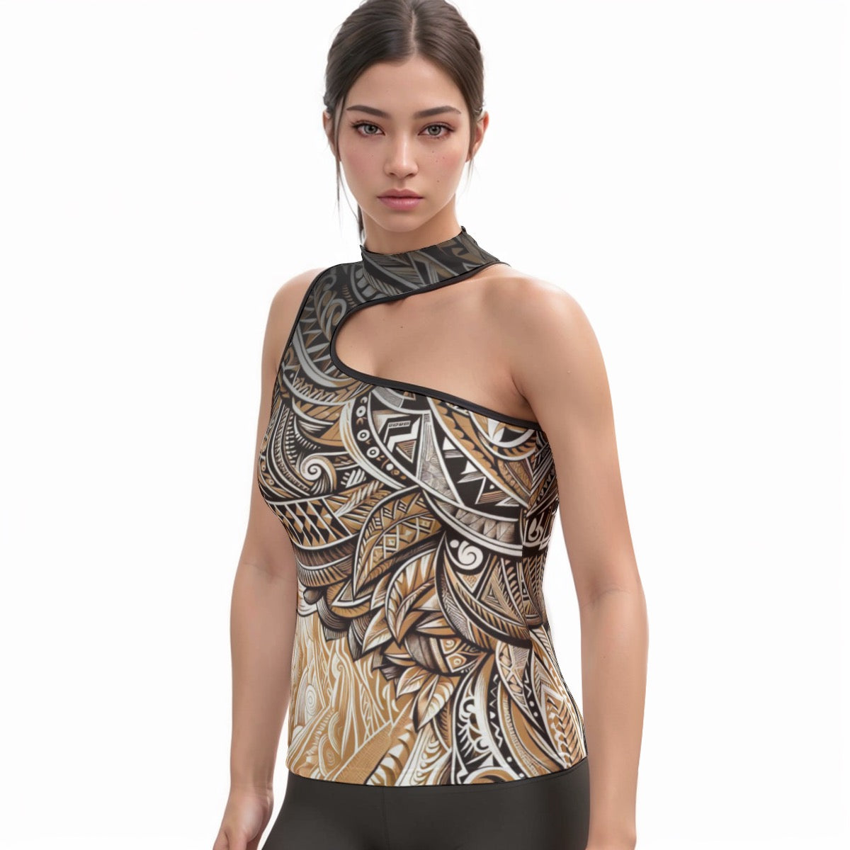 “Earthen Echoes” Women's Halter Sleeveless Asymmetrical Tank Top