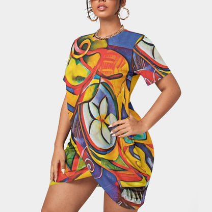 “Sassy” Women’s Stacked Hem Dress With Short Sleeve（Plus Size）