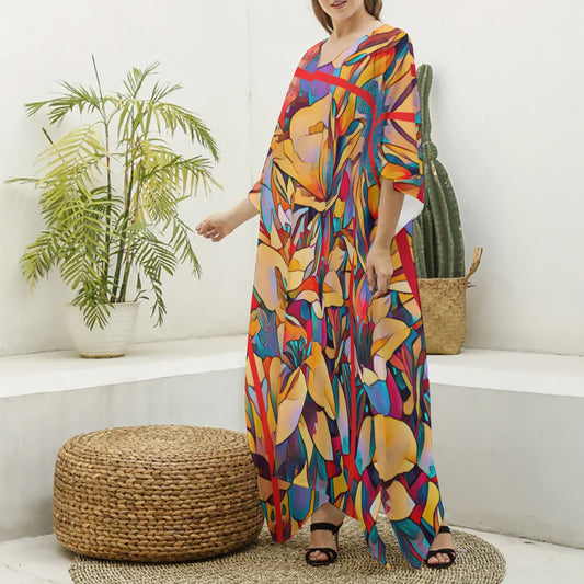 “Sensori” Women's Imitation Silk V-neck Kaftan Robe