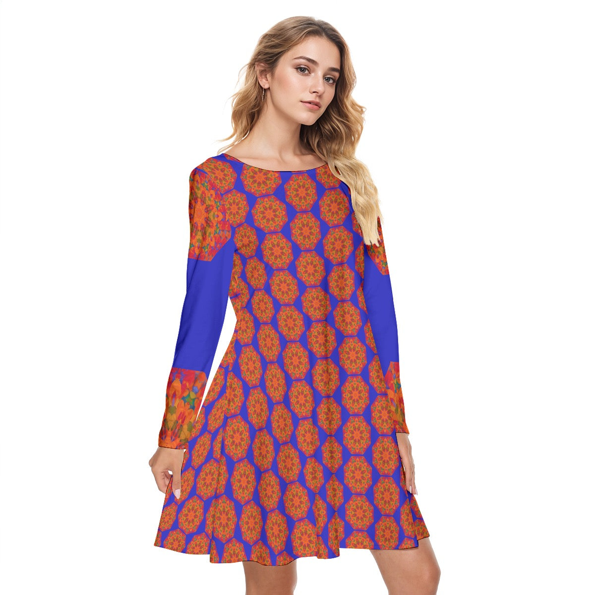 “Warm Hexa” “Warm Hexa” Women's Round Neck Dress|190GSM Cotton