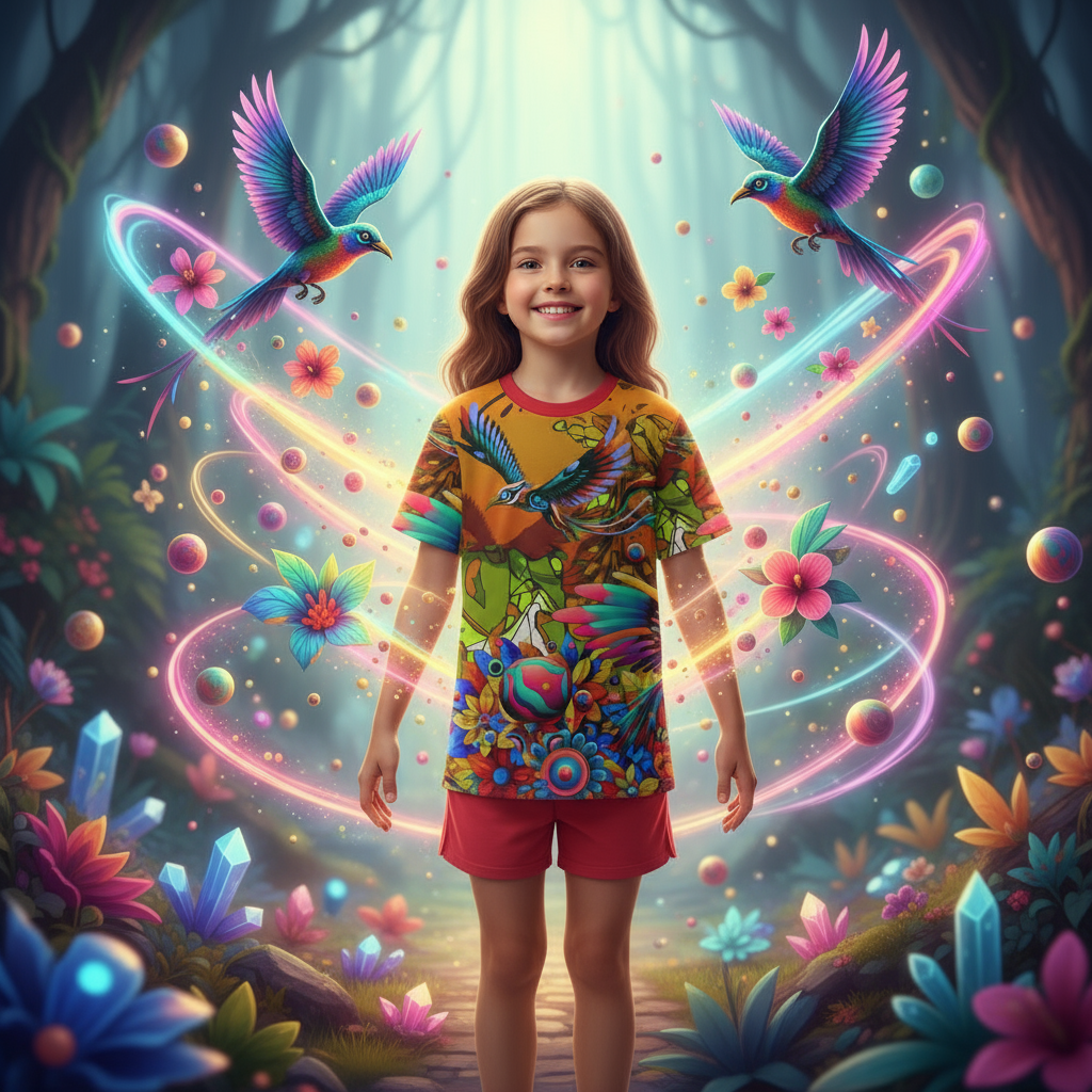 “The Delightful Garden” - Yellow Children's Round Neck T-Shirt|145GSM Birdseye