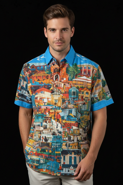 “Southside Brizvegas” (Blue)  Men's Breathable Cotton Shirt|125GSM