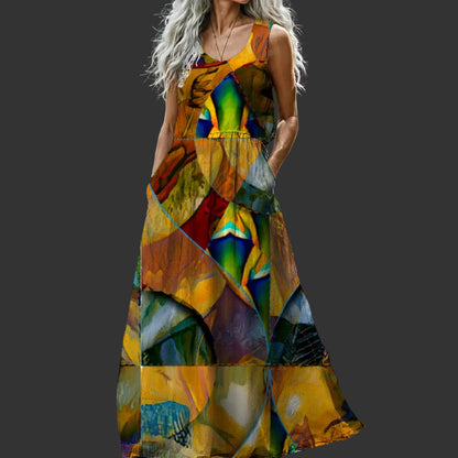 “Earthen Tessellation”  Women’s Sleeveless Maxi Dress