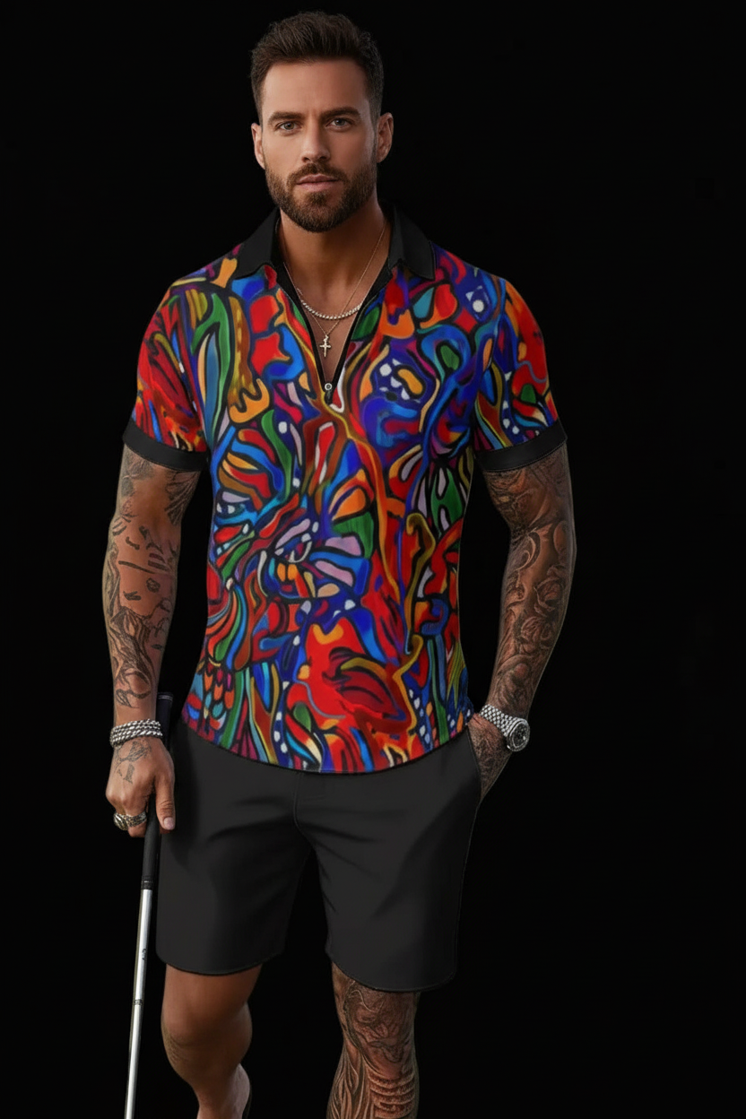 “Crimson Bloom” Men's Polo Sportswear Set