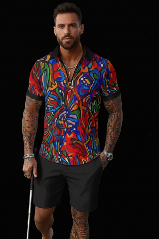 “Crimson Bloom” Men's Polo Sportswear Set