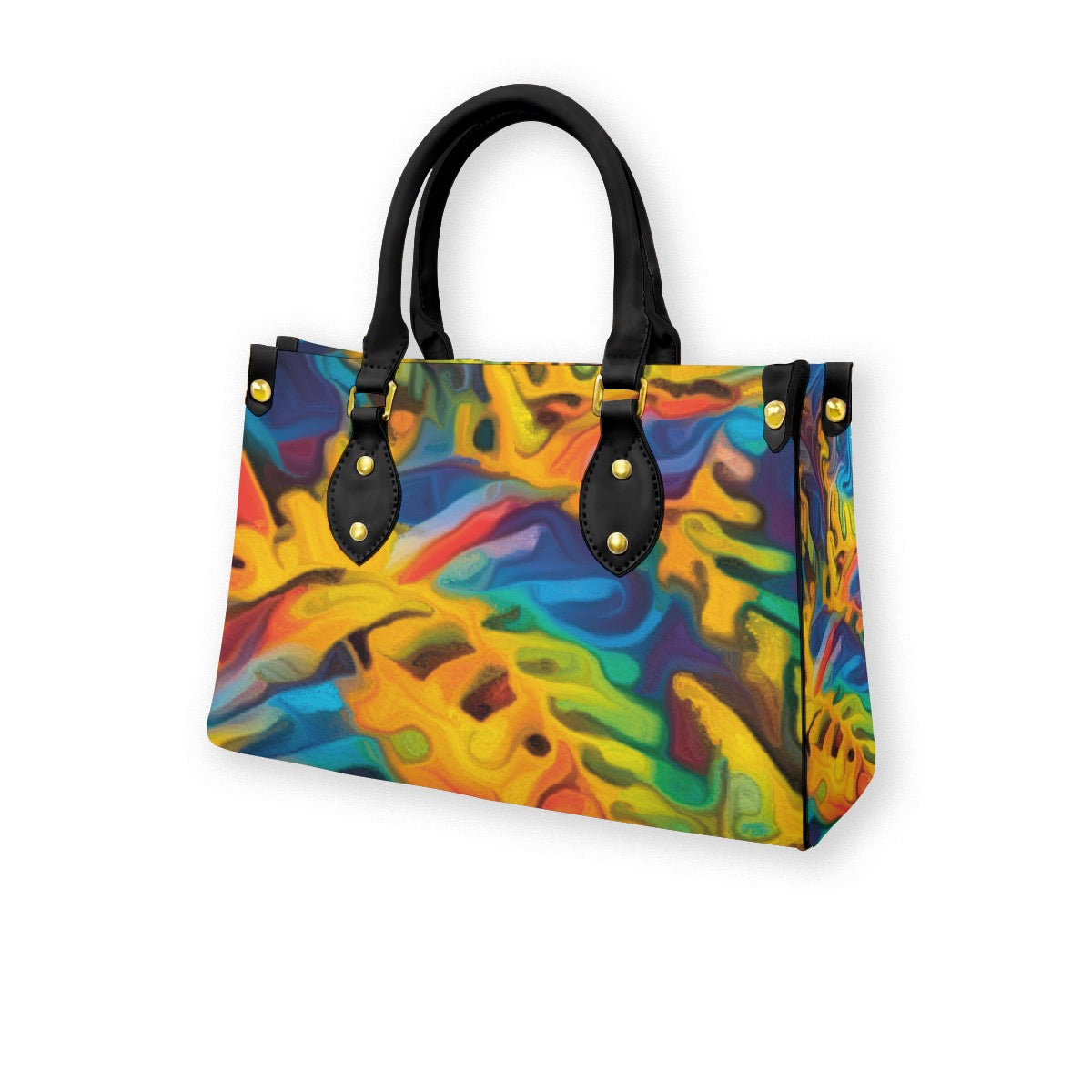 “Rainbow Fernery” Women's Tote Bag With Black Handle