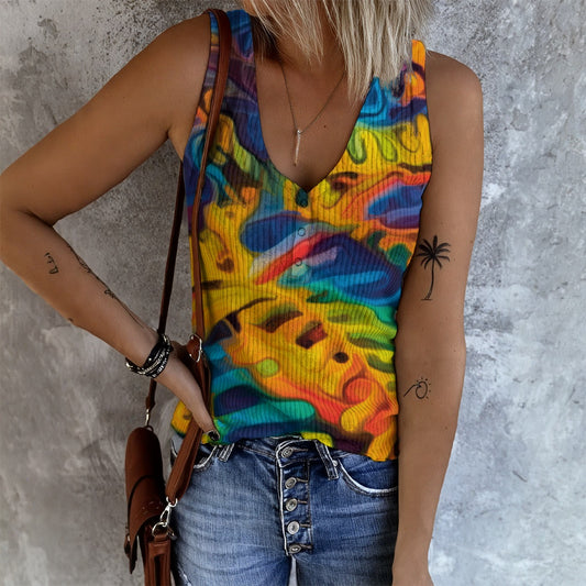 “Rainbow Fernery” Women's Button Vest