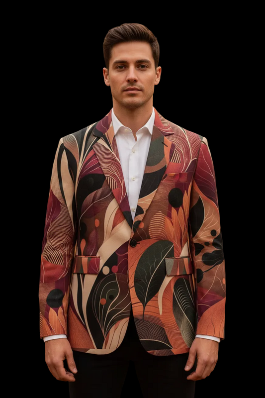 “Tangled Autumn” Men's Casual Flat Lapel Collar Blazer | 245GSM Cotton