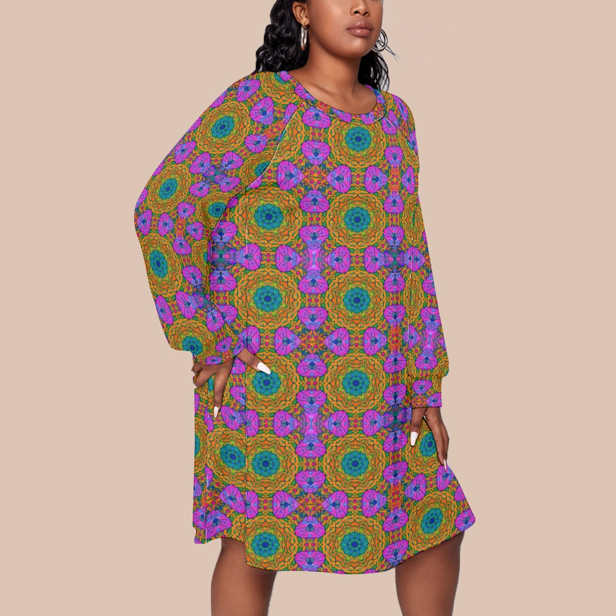 “Matrix” Women's Dress With Raglan Sleeve(Plus Size)