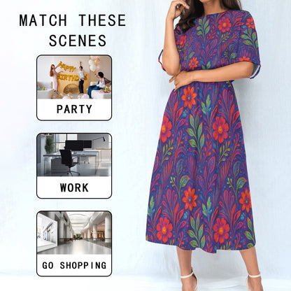 “Floral Vibrations” Women's Elastic Waist Dress