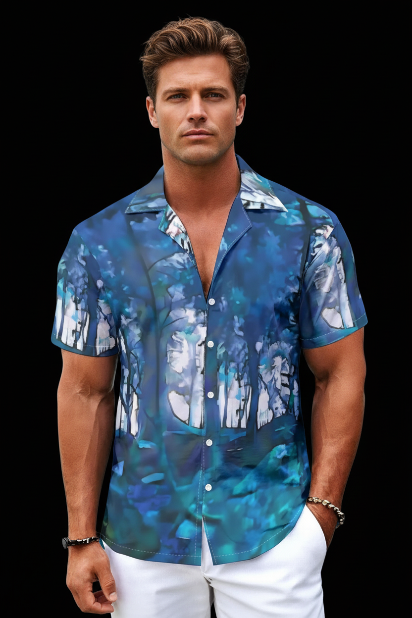 “Blue Forest” Men's Hawaiian Shirt