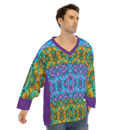 “Jewel Cascade” Men's V-neck Ice Hockey Jersey