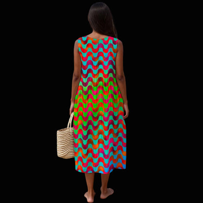 “Psychedelic Siren” Women's Sleeveless Dress With Pocket|125GSM Slub Cotton