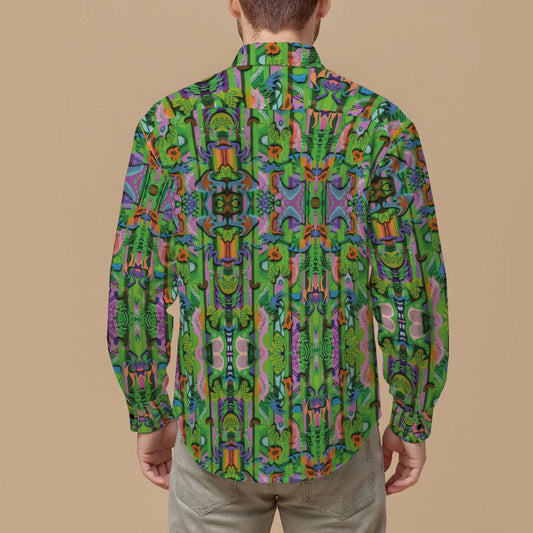 “Labyrinth” Green:  Men's Slim Fit Long Sleeve Shirt
