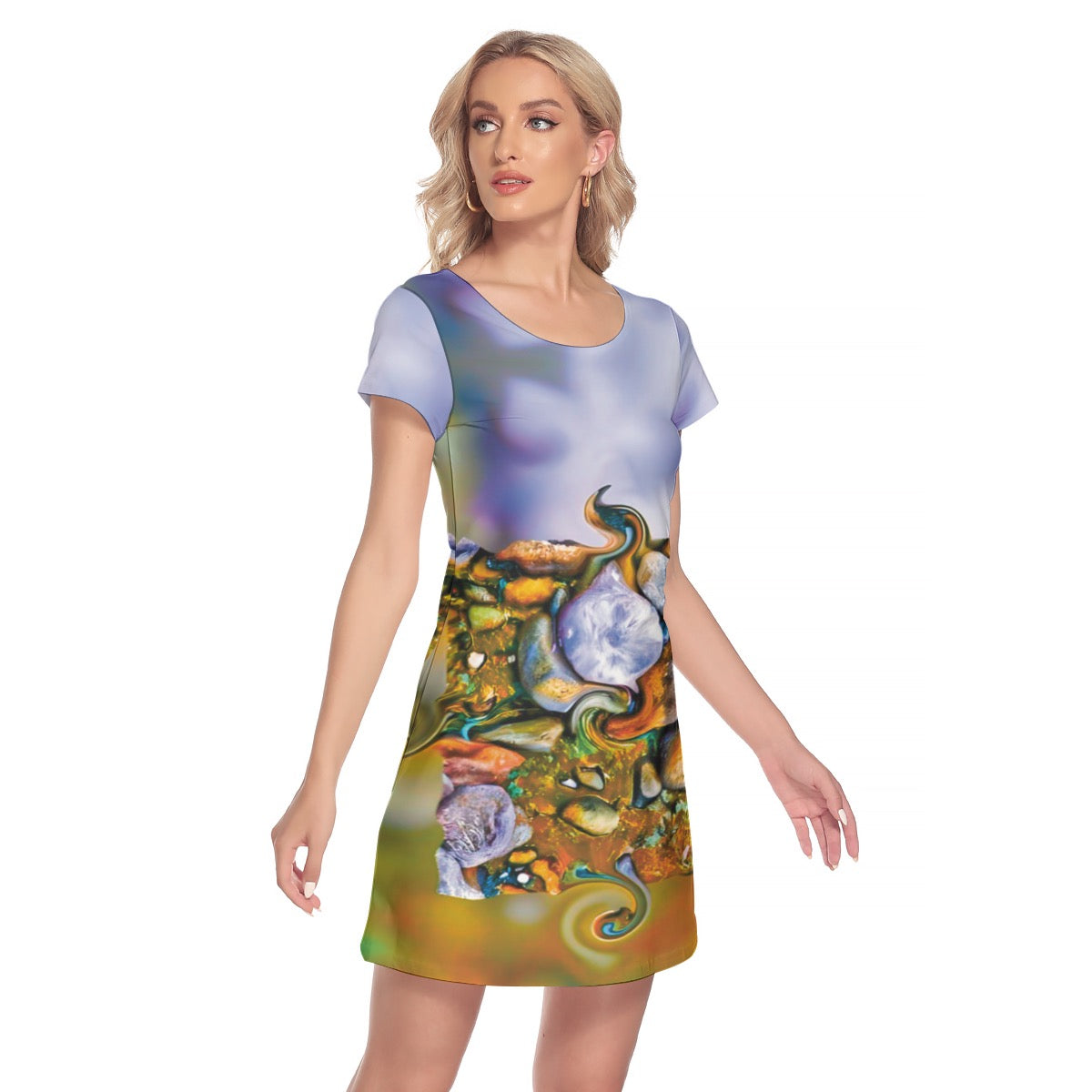 “River Rocks” Women's Short Sleeve O-neck Dress