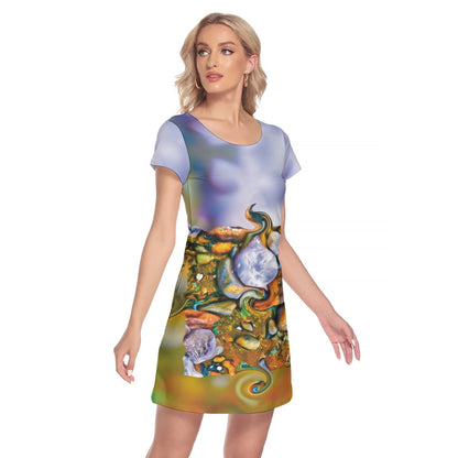 “River Rocks” Women's Short Sleeve O-neck Dress