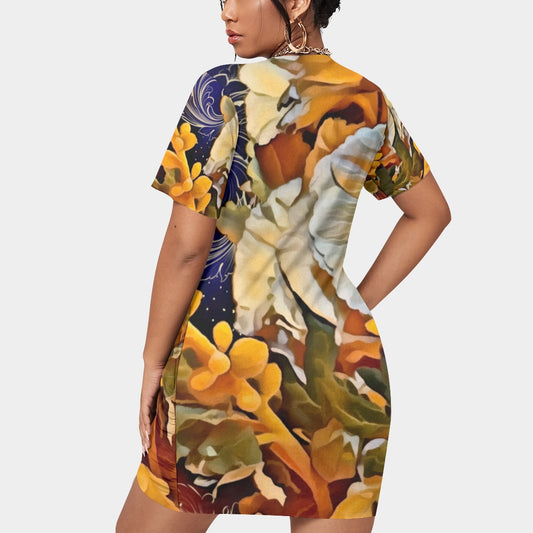 “Solara” Women’s Stacked Hem Dress With Short Sleeve（Plus Size）