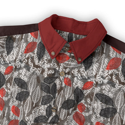 “Foliage Flush” Men's Casual Lapel Long Sleeve Shirt|125GSM Cotton