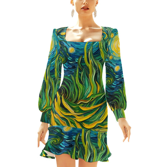 “Vincent Through the Seagrass” Women's Ruffle Hem Skinny Dress
