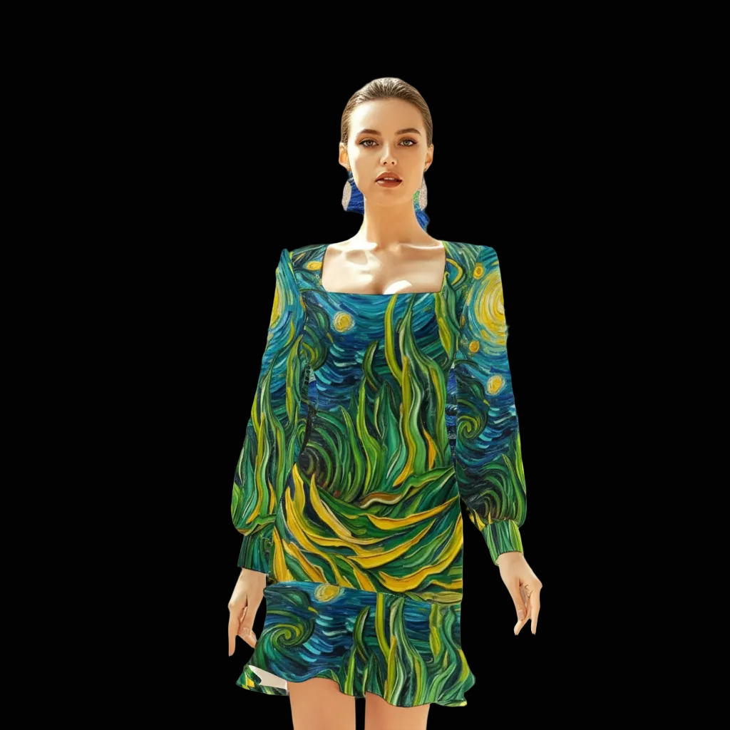 “Vincent Through the Seagrass” Women's Ruffle Hem Skinny Dress