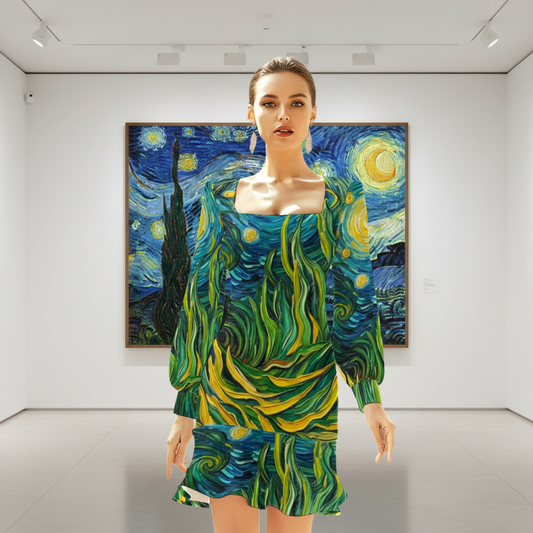 “Vincent Through the Seagrass” Women's Ruffle Hem Skinny Dress