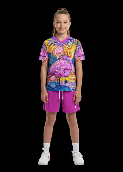 “Fuchsia Flamingo” Children's Sports T-Shirt Set