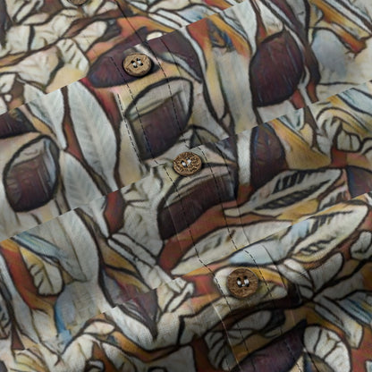 “Fragmented Foliage” Men's Casual Lapel Long Sleeve Shirt|125GSM Cotton