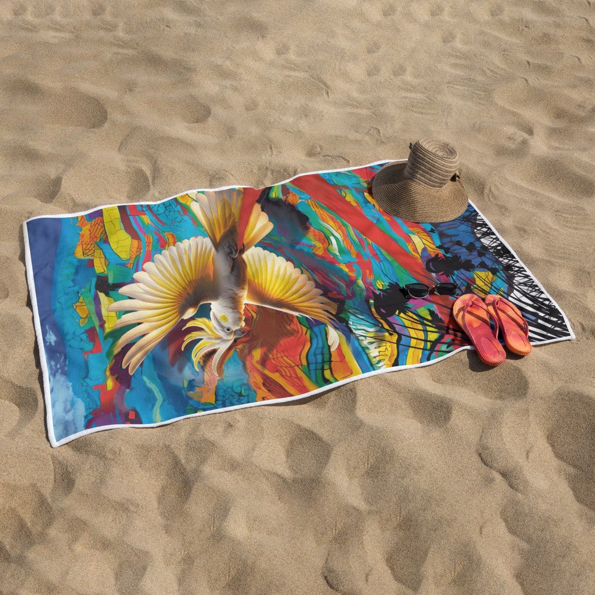 “Sulphur Crested Soaring” Rectangular Beach Towel