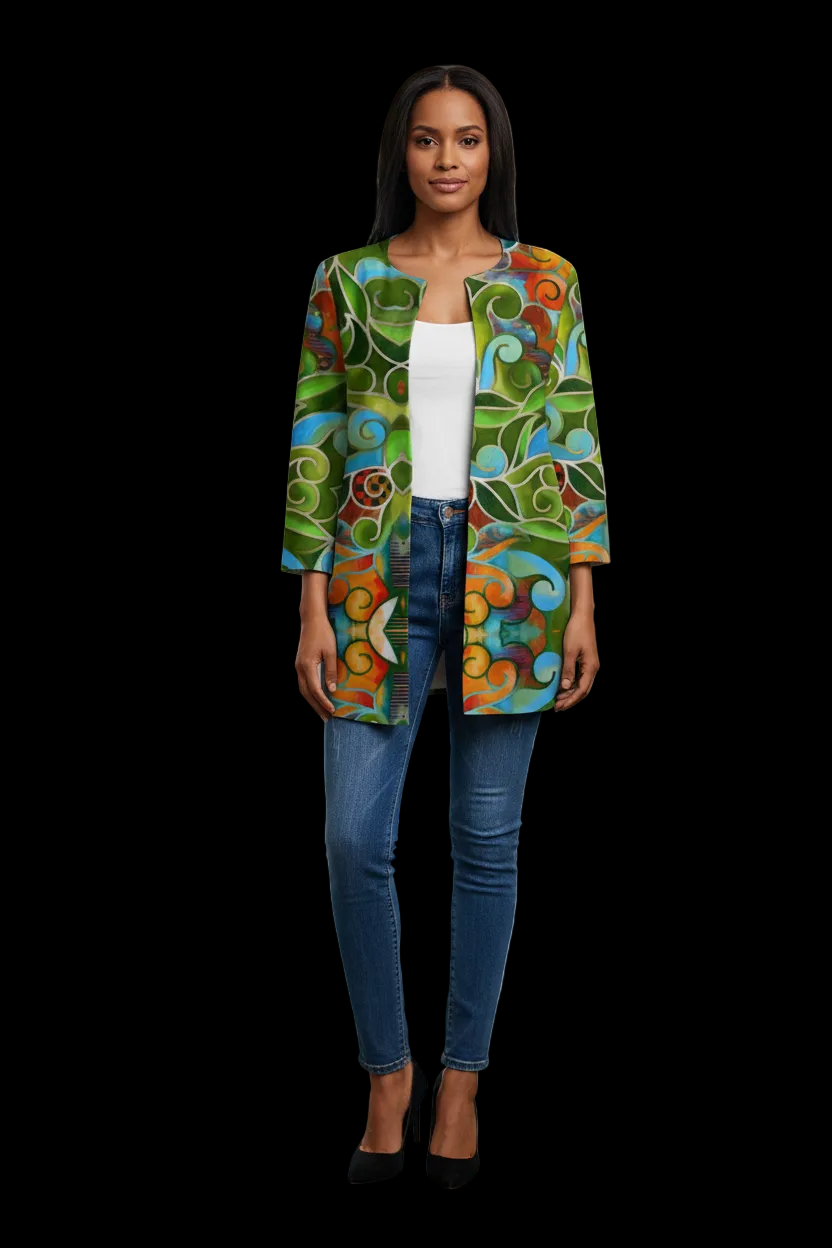 “Verdant Tapestry” Women's Faux Sweater Cardigan