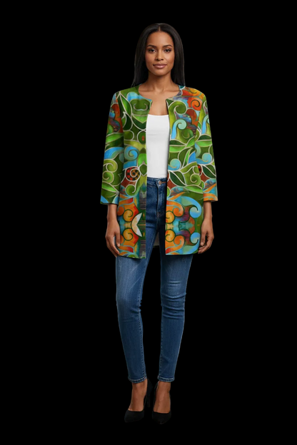 “Verdant Tapestry” Women's Faux Sweater Cardigan