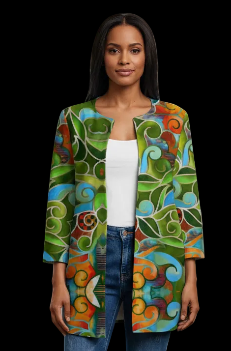 “Verdant Tapestry” Women's Faux Sweater Cardigan