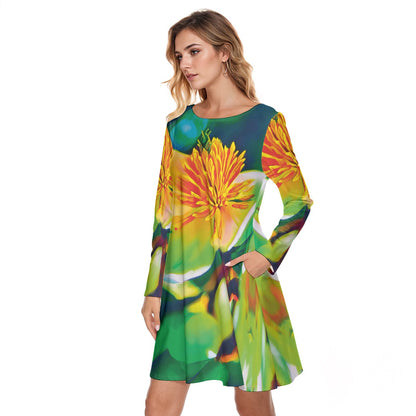 “Magnolia” Women's Round Neck Dress|190GSM Cotton