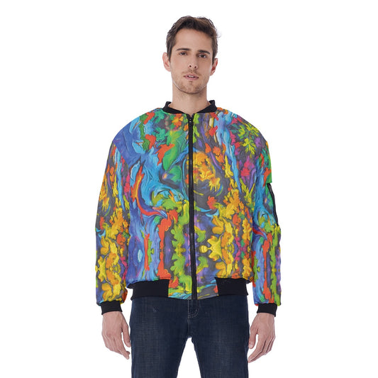 “Springtime Impasto”  Print Men's Bomber Jacket With Sleeve Pocket