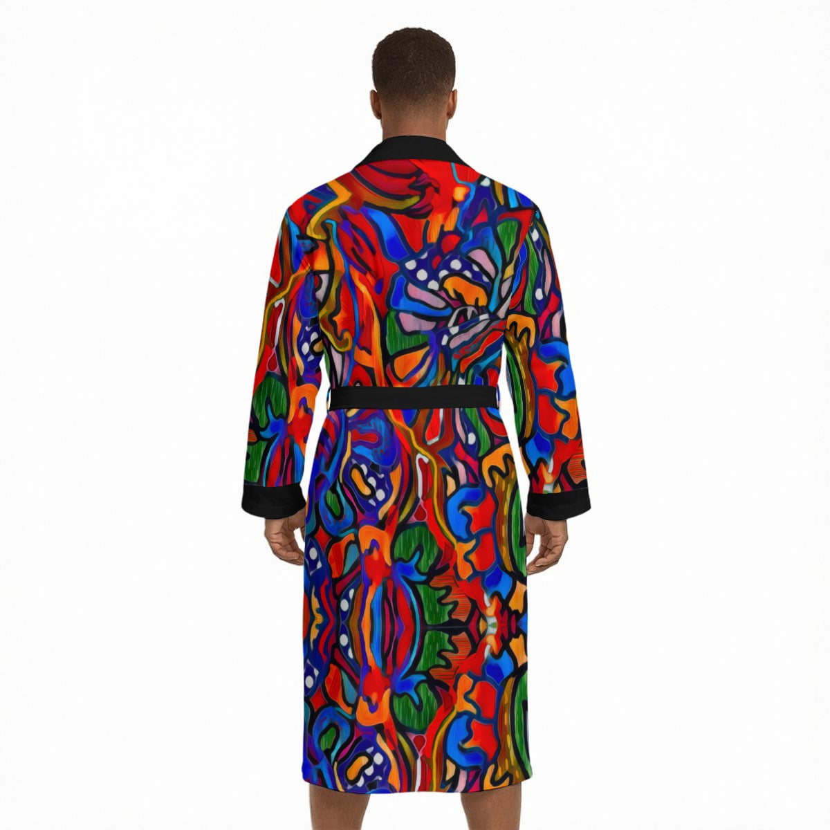 “Crimson Bloom” Men’s Fleece-Lined Bathrobe with Belt