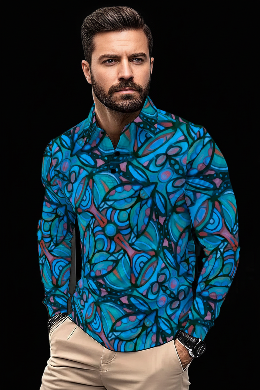 “Lapis Labyrinth” Men's Polo Shirt With Long Sleeve
