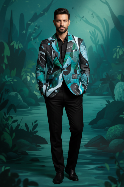 “Tangled Teal”  Men's Casual Flat Lapel Collar Blazer | 245GSM Cotton
