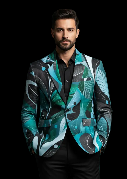“Tangled Teal”  Men's Casual Flat Lapel Collar Blazer | 245GSM Cotton