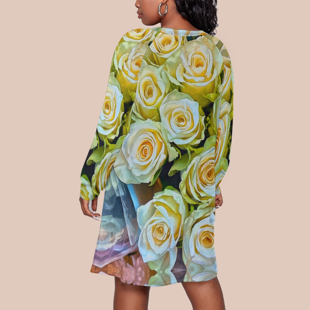 “Rose Garden” Women's Dress With Raglan Sleeve(Plus Size)