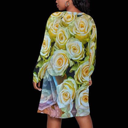 “Rose Garden” Women's Dress With Raglan Sleeve(Plus Size)