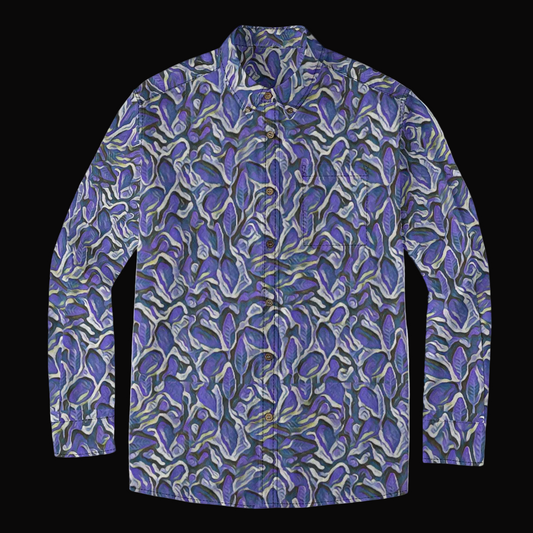 “Indigo Bloom“ Men's Casual Lapel Long Sleeve Shirt|125GSM Cotton